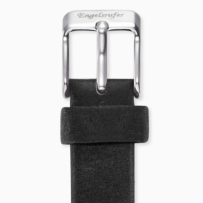 Lederarmband Schwarz für Uhren mit Edelstahl Verschluss 12 mm