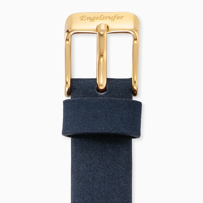 Lederarmband Dunkelblau für Uhren mit Edelstahl Verschluss Gold 12 mm