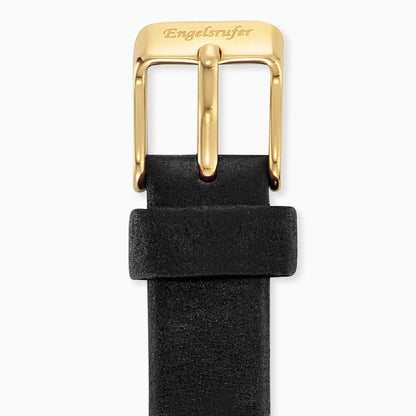 Lederarmband Schwarz für Uhren mit Edelstahl Verschluss Gold 14 mm