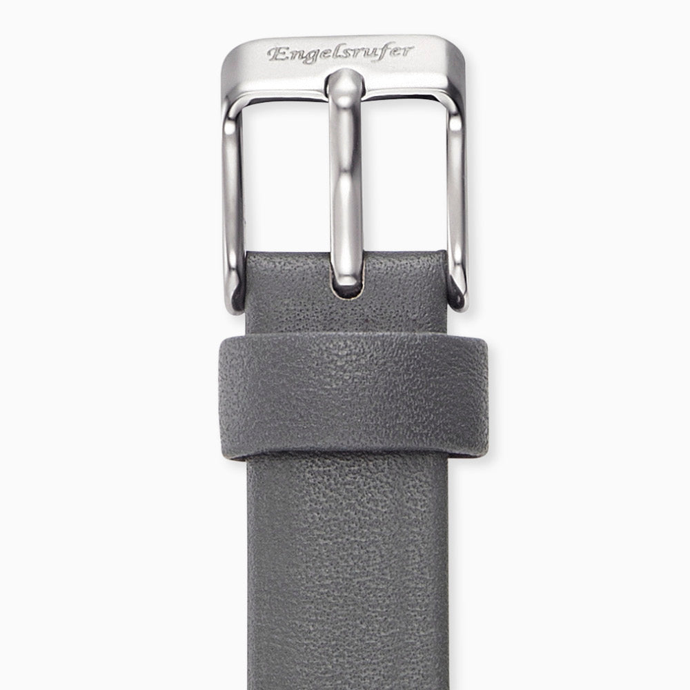 Armband Nubuk Leder Dunkelgrau für Uhren mit Edelstahl Verschluss 14 mm