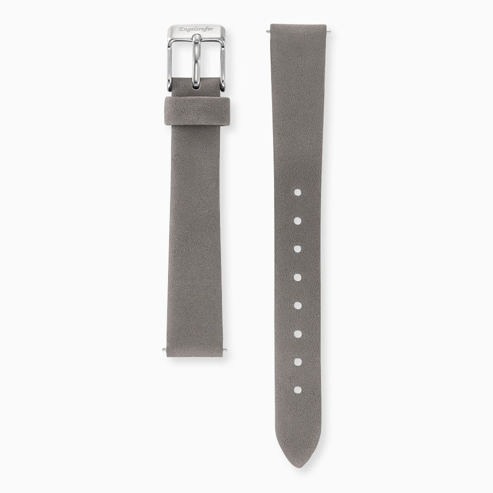 Armband Nubuk Leder Grau für Uhren mit Edelstahl Verschluss 14 mm