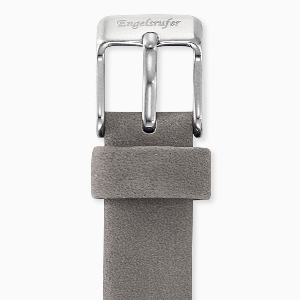 Armband Nubuk Leder Grau für Uhren mit Edelstahl Verschluss 14 mm