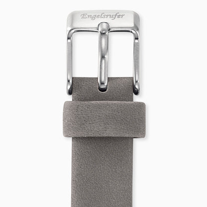 Armband Nubuk Leder Grau für Uhren mit Edelstahl Verschluss 14 mm